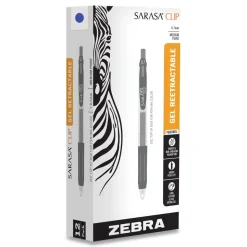 Zebra 0.7 mm Medium Sarasa Retractable Clip Gel Pen - Blue Ink, Clear/Blue Barrel (1-Dozen)