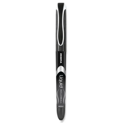 Zebra Liquid Ink Extra-Fine 0.5 millimeter Stick Rollerball Pen - Black Ink/Black/Silver Barrel (1-Dozen)
