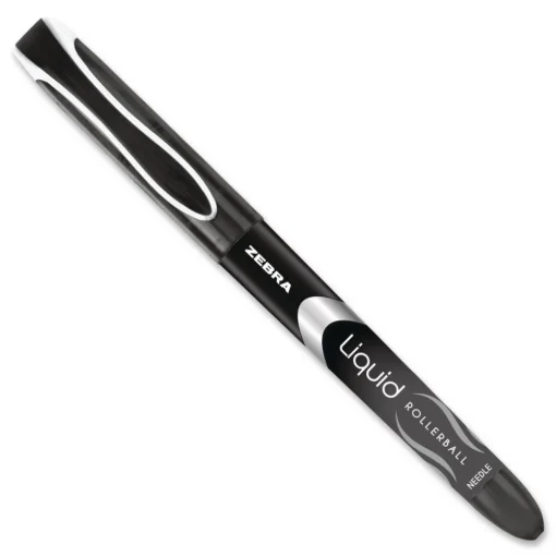 Zebra Liquid Ink Extra-Fine 0.5 millimeter Stick Rollerball Pen - Black Ink/Black/Silver Barrel (1-Dozen)