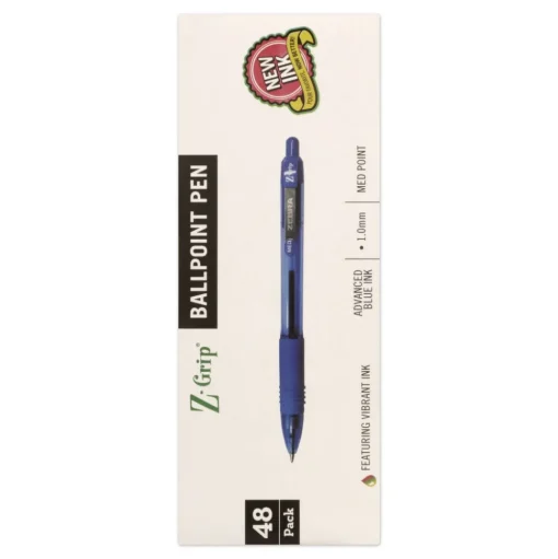 Zebra Z-Grip Ballpoint Pen, Retractable, Medium 1 mm, Blue Ink, Blue/Clear Barrel, 48/Pack